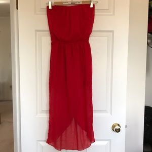 Strapless red high low chiffon dress